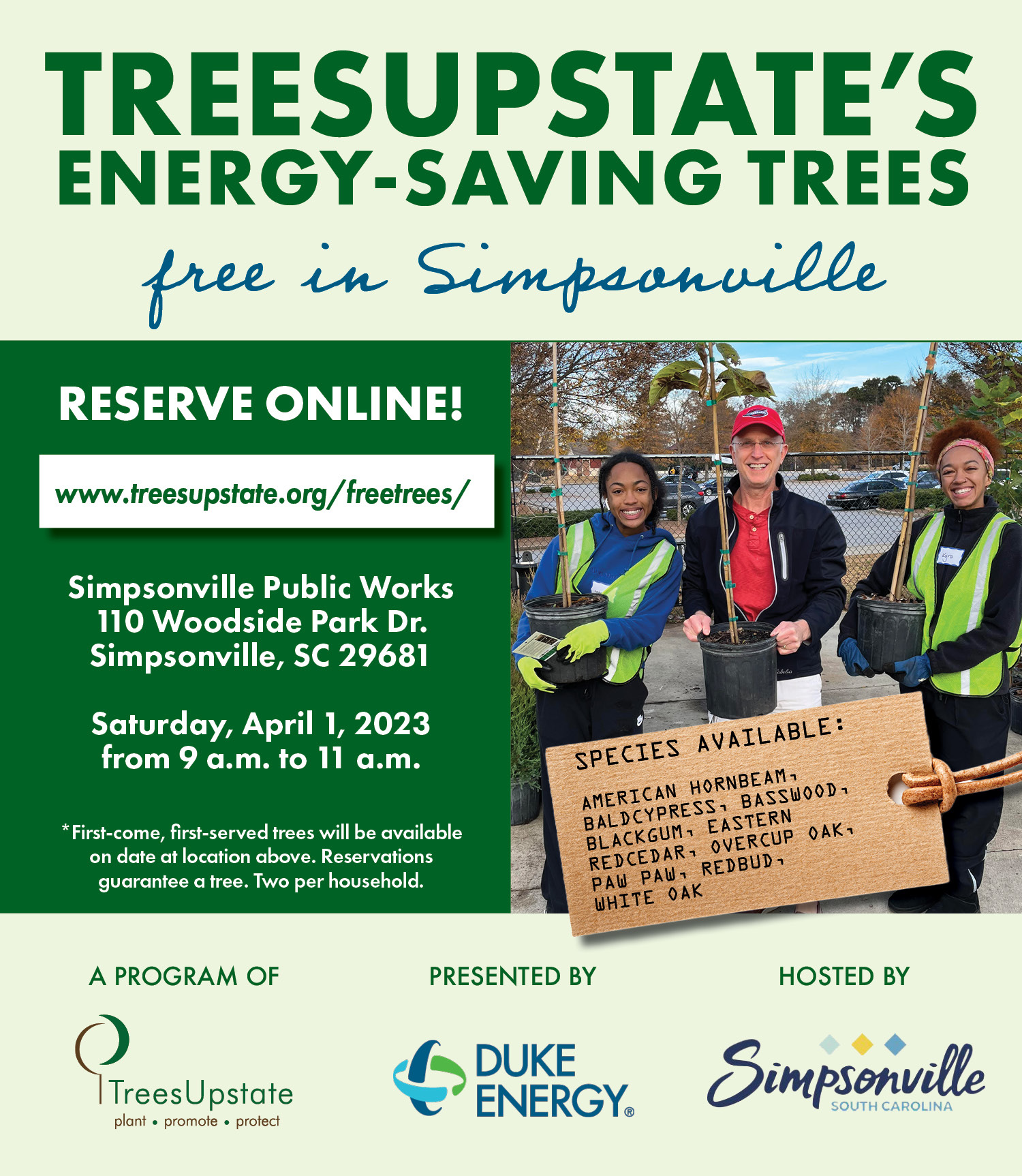Tree giveaway by TreesUpstate in spring Simpsonville South Carolina